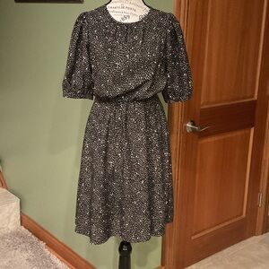 Ann Taylor Black and White Patterned Midi Dress, Size 2